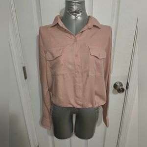 No Boundaries Pink Long Sleeve Button Down Shirt